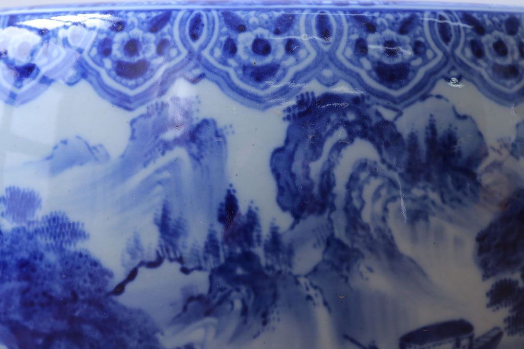 アンティーク雑貨　古民具・骨董　山水の図　大きなアンティーク瀬戸火鉢