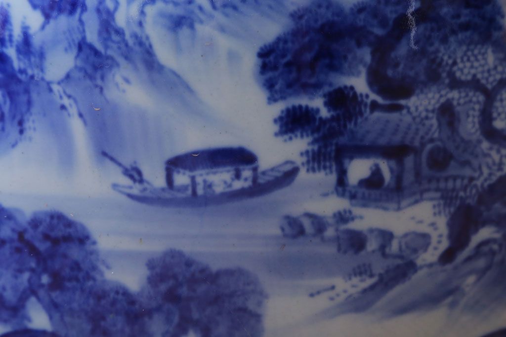 アンティーク雑貨　古民具・骨董　山水の図　大きなアンティーク瀬戸火鉢