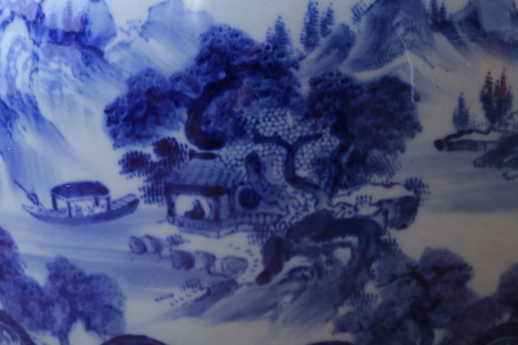 アンティーク雑貨　古民具・骨董　山水の図　大きなアンティーク瀬戸火鉢