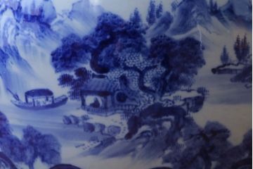 アンティーク雑貨　古民具・骨董　山水の図　大きなアンティーク瀬戸火鉢