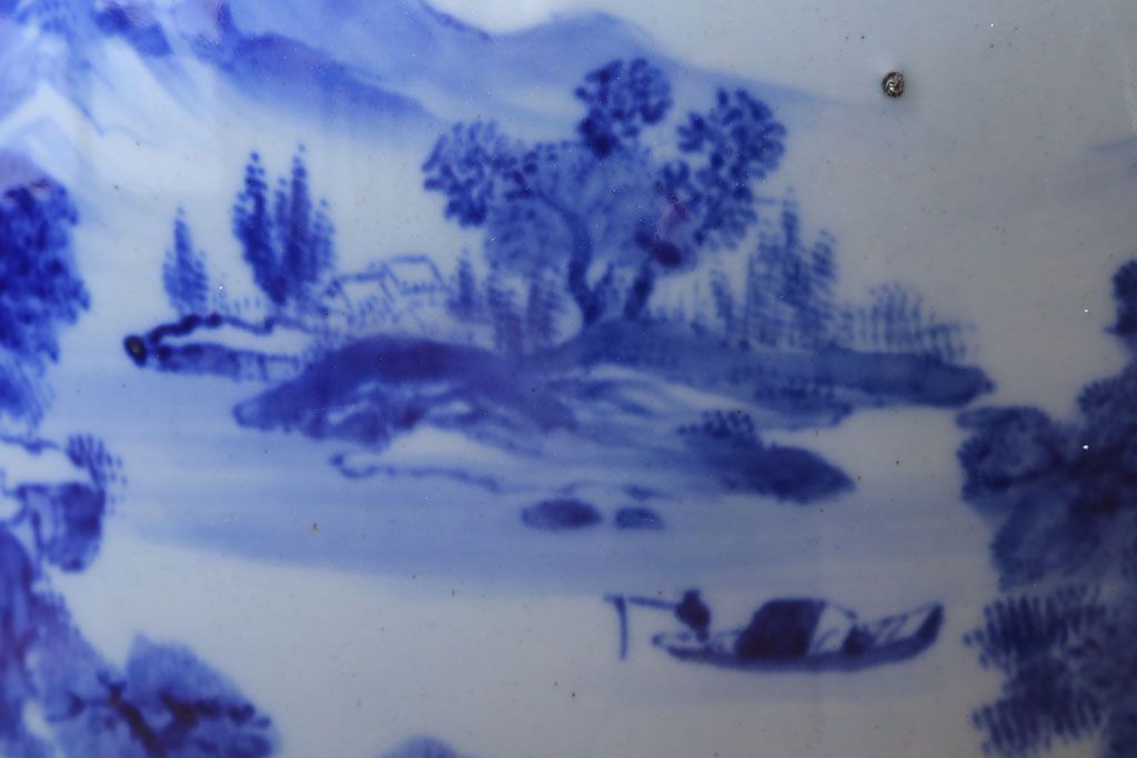 アンティーク雑貨　古民具・骨董　山水の図　大きなアンティーク瀬戸火鉢