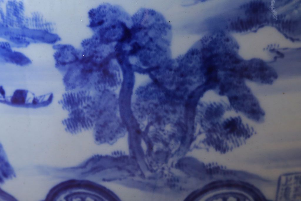 アンティーク雑貨　古民具・骨董　山水の図　大きなアンティーク瀬戸火鉢