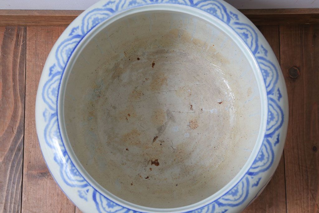 アンティーク雑貨　古民具・骨董　窓絵　風景・花の図　大きなアンティーク瀬戸火鉢