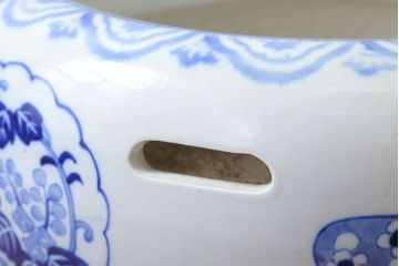 アンティーク雑貨　古民具・骨董　窓絵　風景・花の図　大きなアンティーク瀬戸火鉢