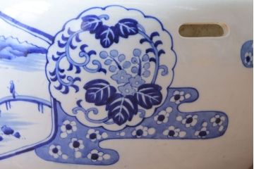 アンティーク雑貨　古民具・骨董　窓絵　風景・花の図　大きなアンティーク瀬戸火鉢