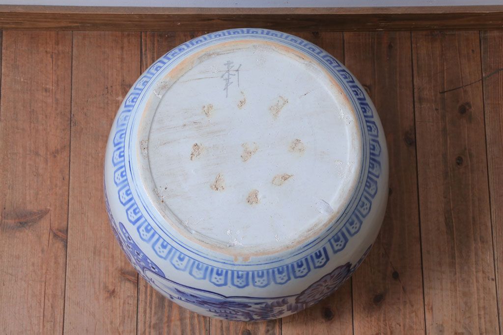 アンティーク雑貨　古民具・骨董　窓絵　風景・花の図　大きなアンティーク瀬戸火鉢