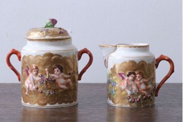 アンティーク雑貨　アンティーク　イタリアRichard Ginori(リチャード・ジノリ)　カポディモンテ　クリーマー・シュガーポット2点セット(洋食器)
