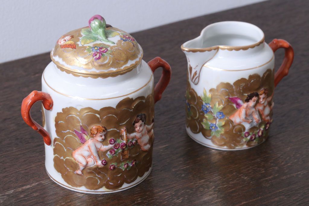 アンティーク雑貨　アンティーク　イタリアRichard Ginori(リチャード・ジノリ)　カポディモンテ　クリーマー・シュガーポット2点セット(洋食器)