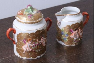 アンティーク雑貨　アンティーク　イタリアRichard Ginori(リチャード・ジノリ)　カポディモンテ　クリーマー・シュガーポット2点セット(洋食器)