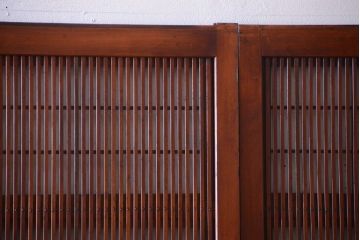 古民具・骨董　裏障子付き!デザインガラス帯のアンティーク格子戸4枚セット(2)