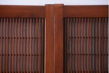 古民具・骨董　裏障子付き!デザインガラス帯のアンティーク格子戸4枚セット(2)