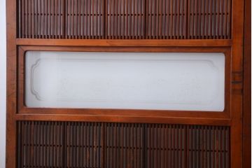古民具・骨董　裏障子付き!デザインガラス帯のアンティーク格子戸4枚セット(2)