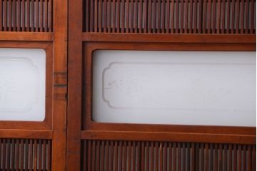 古民具・骨董　裏障子付き!デザインガラス帯のアンティーク格子戸4枚セット(2)
