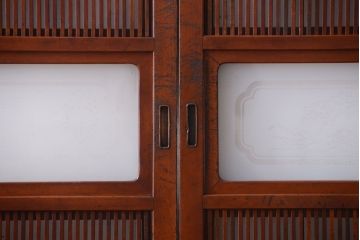 古民具・骨董　裏障子付き!デザインガラス帯のアンティーク格子戸4枚セット(2)