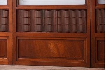 古民具・骨董　裏障子付き!デザインガラス帯のアンティーク格子戸4枚セット(2)