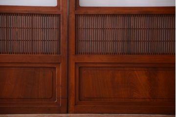 古民具・骨董　裏障子付き!デザインガラス帯のアンティーク格子戸4枚セット(2)