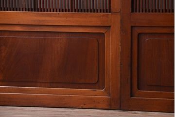 古民具・骨董　裏障子付き!デザインガラス帯のアンティーク格子戸4枚セット(2)