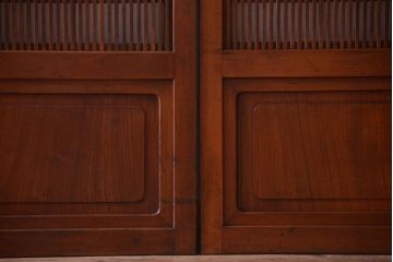 古民具・骨董　裏障子付き!デザインガラス帯のアンティーク格子戸4枚セット(2)