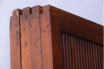 古民具・骨董　裏障子付き!デザインガラス帯のアンティーク格子戸4枚セット(2)