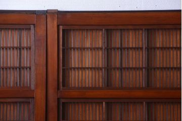 古民具・骨董　裏障子付き!デザインガラス帯のアンティーク格子戸4枚セット(2)