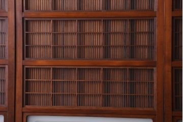 古民具・骨董　裏障子付き!デザインガラス帯のアンティーク格子戸4枚セット(2)