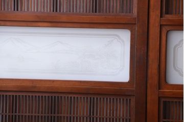 古民具・骨董　裏障子付き!デザインガラス帯のアンティーク格子戸4枚セット(2)