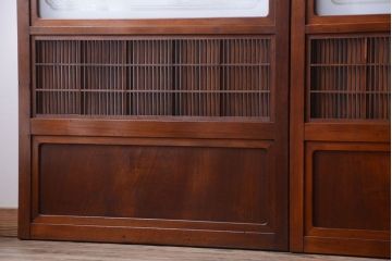 古民具・骨董　裏障子付き!デザインガラス帯のアンティーク格子戸4枚セット(2)