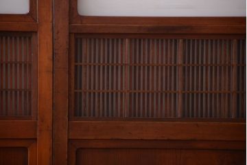古民具・骨董　裏障子付き!デザインガラス帯のアンティーク格子戸4枚セット(2)