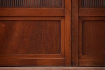 古民具・骨董　裏障子付き!デザインガラス帯のアンティーク格子戸4枚セット(2)