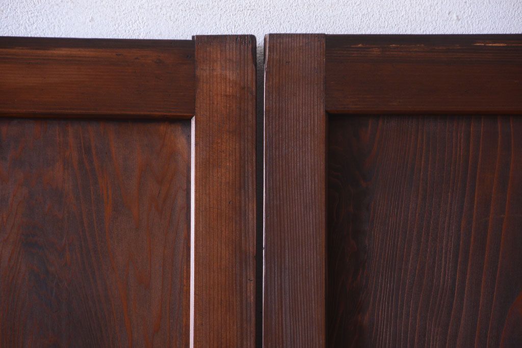 古民具・骨董　組子入りすりガラス帯のアンティーク板戸2枚セット