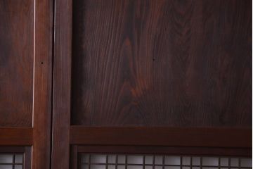 古民具・骨董　組子入りすりガラス帯のアンティーク板戸2枚セット