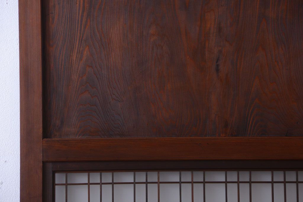 古民具・骨董　組子入りすりガラス帯のアンティーク板戸2枚セット