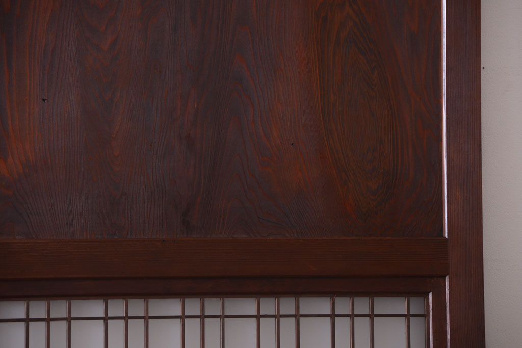 古民具・骨董　組子入りすりガラス帯のアンティーク板戸2枚セット