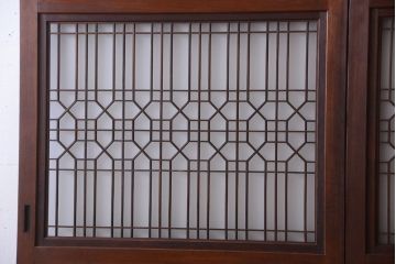 古民具・骨董　組子入りすりガラス帯のアンティーク板戸2枚セット