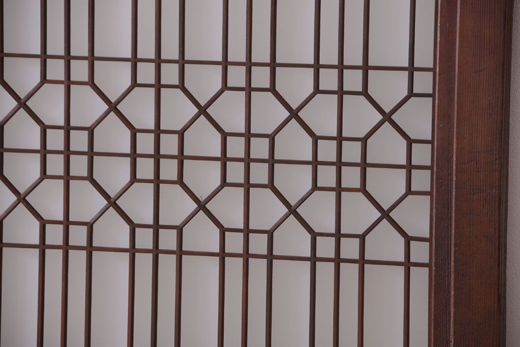 古民具・骨董　組子入りすりガラス帯のアンティーク板戸2枚セット