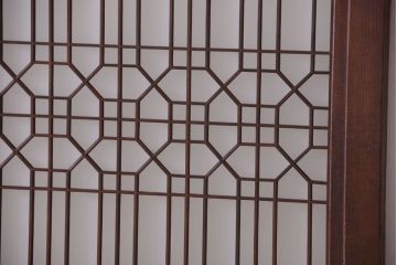 古民具・骨董　組子入りすりガラス帯のアンティーク板戸2枚セット