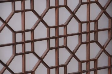 古民具・骨董　組子入りすりガラス帯のアンティーク板戸2枚セット