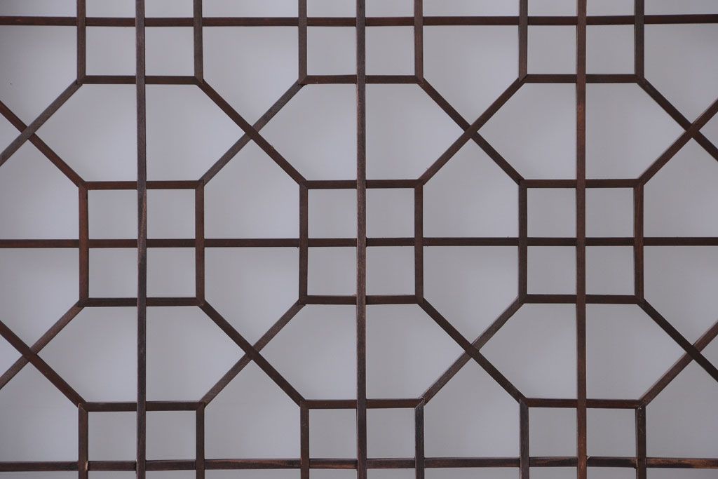 古民具・骨董　組子入りすりガラス帯のアンティーク板戸2枚セット