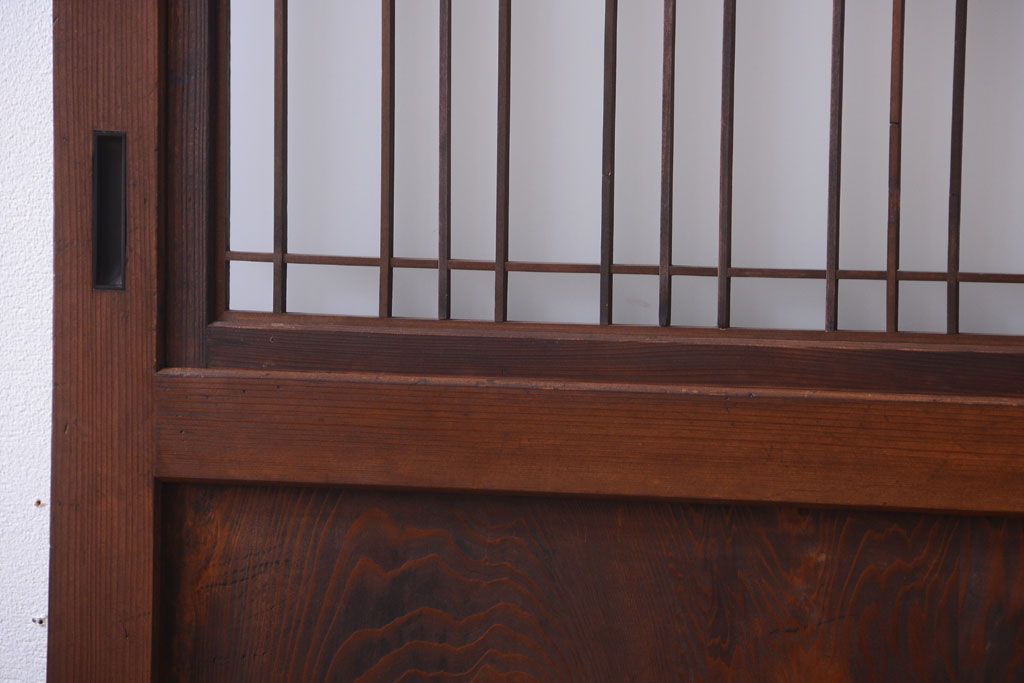 古民具・骨董　組子入りすりガラス帯のアンティーク板戸2枚セット