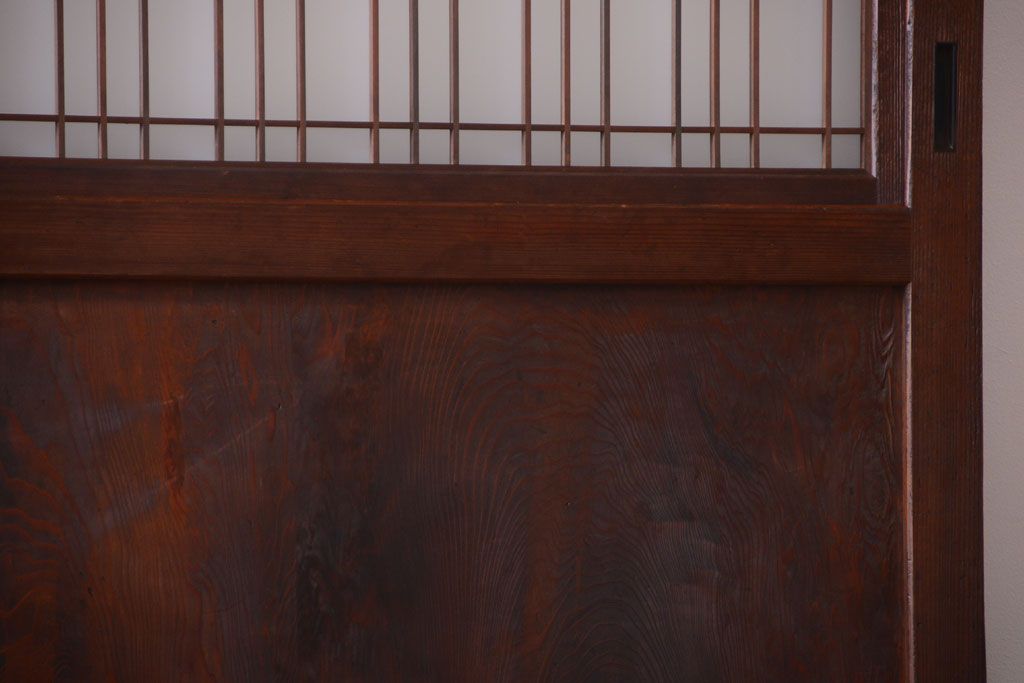 古民具・骨董　組子入りすりガラス帯のアンティーク板戸2枚セット