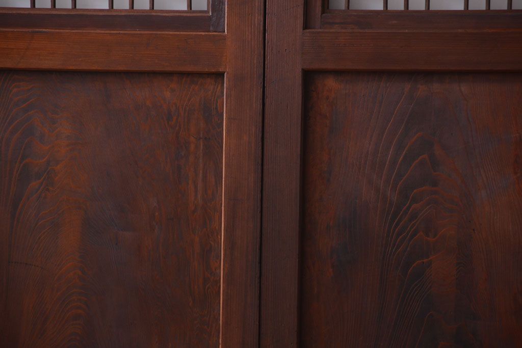 古民具・骨董　組子入りすりガラス帯のアンティーク板戸2枚セット