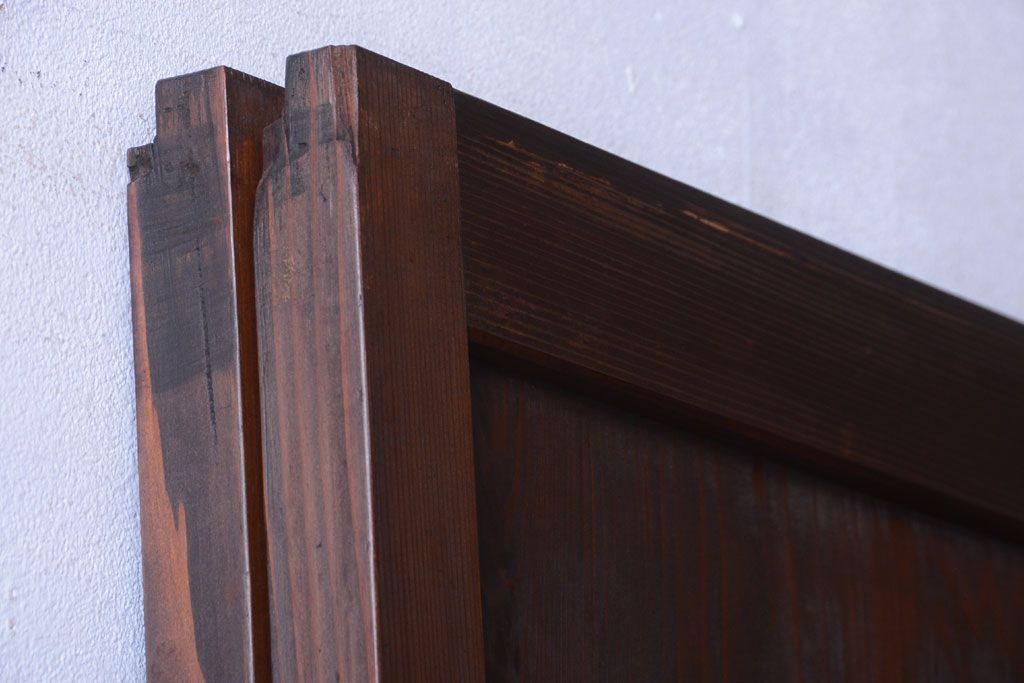 古民具・骨董　組子入りすりガラス帯のアンティーク板戸2枚セット