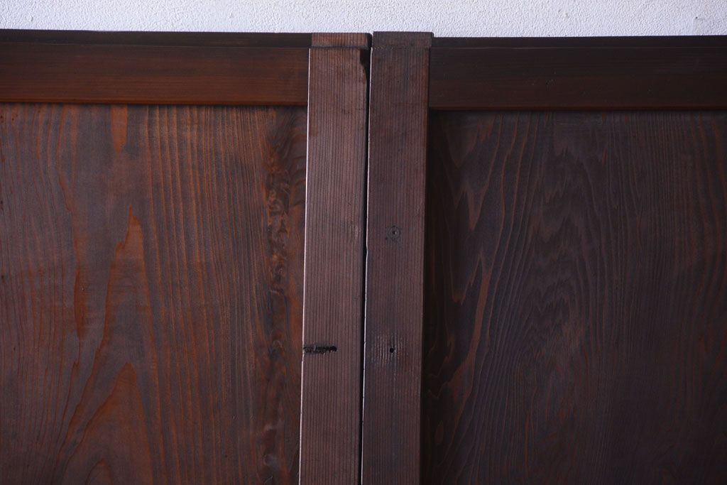 古民具・骨董　組子入りすりガラス帯のアンティーク板戸2枚セット