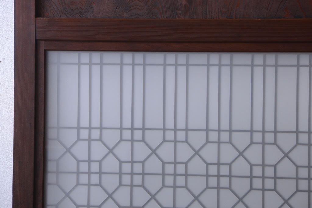 古民具・骨董　組子入りすりガラス帯のアンティーク板戸2枚セット