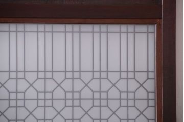 古民具・骨董　組子入りすりガラス帯のアンティーク板戸2枚セット