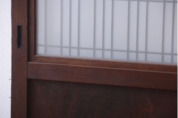 古民具・骨董　組子入りすりガラス帯のアンティーク板戸2枚セット