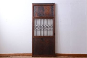 古民具・骨董　組子入りすりガラス帯のアンティーク板戸