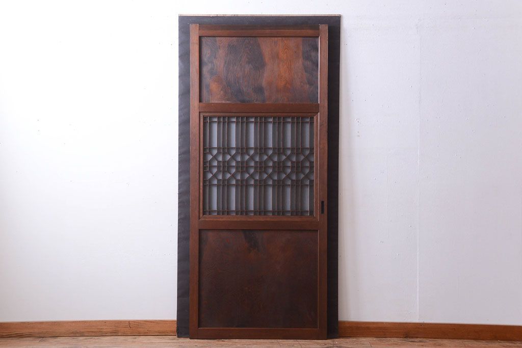 古民具・骨董　組子入りすりガラス帯のアンティーク板戸
