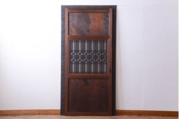 古民具・骨董　組子入りすりガラス帯のアンティーク板戸
