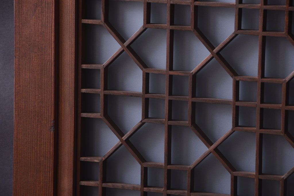 古民具・骨董　組子入りすりガラス帯のアンティーク板戸